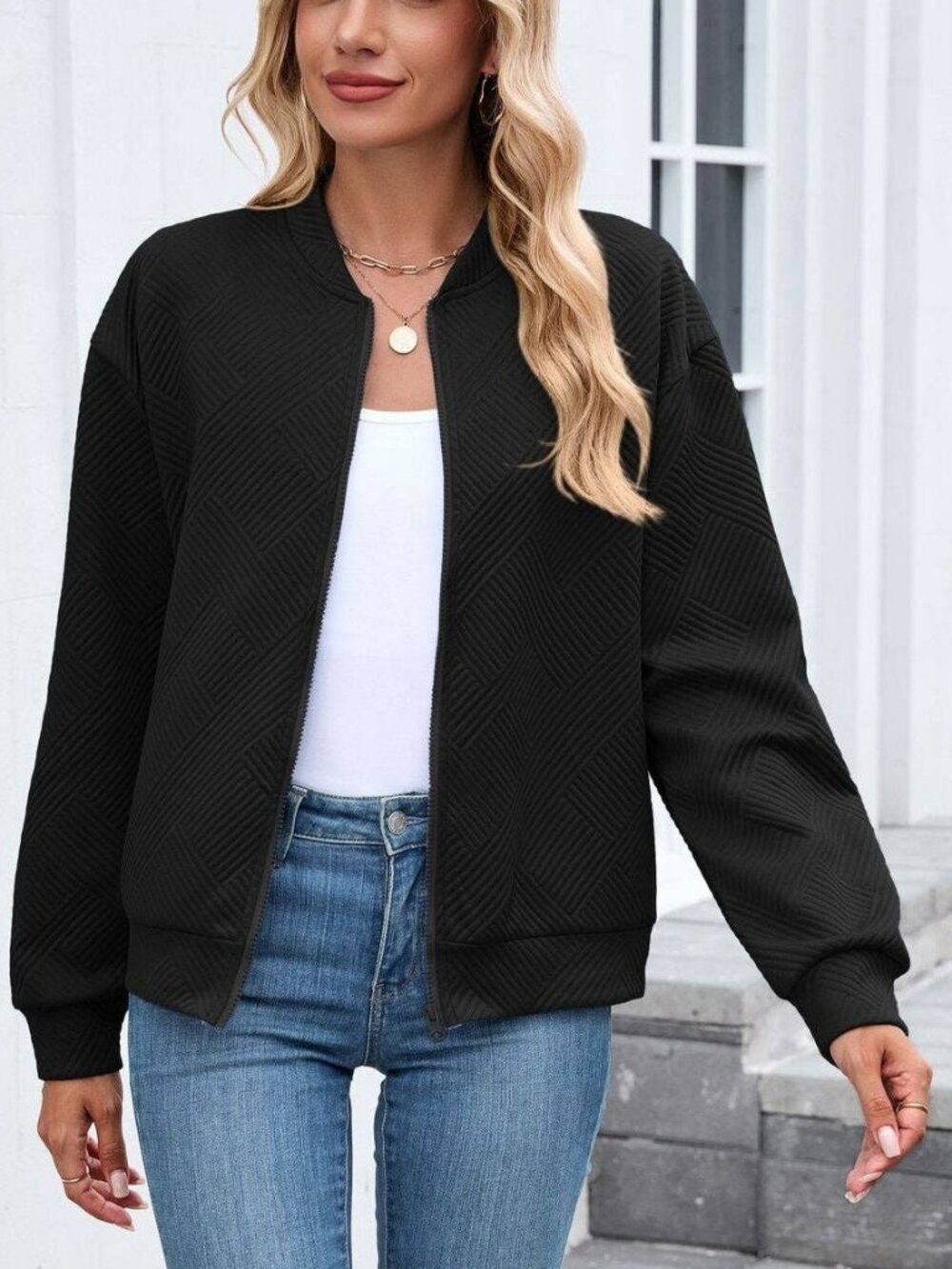 Quilted Zip-Up Black Jacket